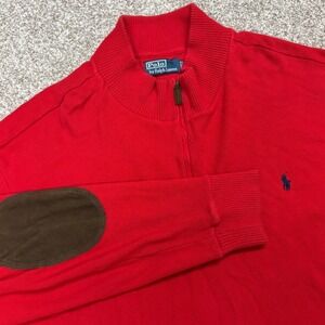 Vintage Polo Ralph Lauren 1/4 Zip Sweater Mens 3XLT Red Elbow Patch Pima Cotton